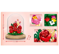 Zhe Gao Building Block Eternal Flower Series, Red Rose with Dust Cover, Mini Block, 500+ Pcs, (00973)