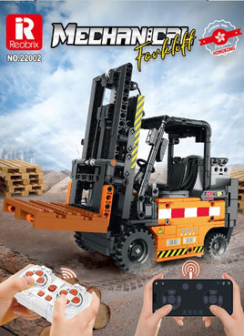 Reobrix Technic 22002 Forklift Building Blocks Set, MOC Remote Control Fork Truck Toy, Construction Machinery Model 722 Pieces