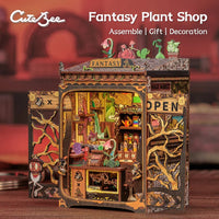 CUTEBEE Booknook DIY Miniature House with Light Wooden Bookshelf Insert Fantasy Plant Shop Book