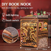 CUTEBEE Booknook DIY Miniature House with Light Wooden Bookshelf Insert Fantasy Plant Shop Book