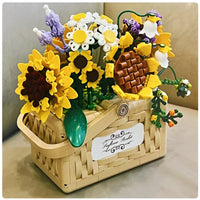 Balody Building Block, Eternal Flower Sunflower Basket Plant with  Drawer and Light Mini Blocks, 1295 Pieces (21072)
