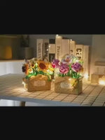 Balody Building Block, Eternal Flower Sunflower Basket Plant with  Drawer and Light Mini Blocks, 1295 Pieces (21072)