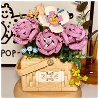 Balody Building Block, Eternal Flower Rose Basket Gypsophila Plant with Drawer and  Light Mini Blocks, 1277 Pieces (21071)