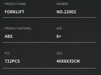 Reobrix Technic 22002 Forklift Building Blocks Set, MOC Remote Control Fork Truck Toy, Construction Machinery Model