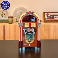Pantasy 85020 Retro Jukebox  with Coin & Sound Function, Mechanical Music Box Model with Acrylic Records, Recording Studio & Minifigure