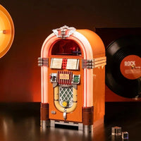 Pantasy 85020 Retro Jukebox  with Coin & Sound Function, Mechanical Music Box Model with Acrylic Records, Recording Studio & Minifigure