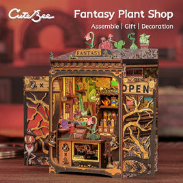 CUTEBEE Booknook DIY Miniature House with Light Wooden Bookshelf Insert Fantasy Plant Shop Book