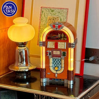 Pantasy 85020 Retro Jukebox  with Coin & Sound Function, Mechanical Music Box Model with Acrylic Records, Recording Studio & Minifigure