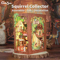 CUTEBEE Book Nook with LED Light Squirrel Collector