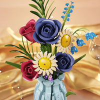 MJI 13067 Porcelain Inspired Flower Bouquet Building Blocks Set Blue White Vase with Roses
