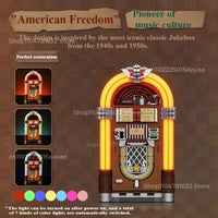 Pantasy 85020 Retro Jukebox  with Coin & Sound Function, Mechanical Music Box Model with Acrylic Records, Recording Studio & Minifigure
