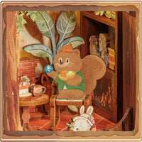 CUTEBEE Book Nook with LED Light Squirrel Collector