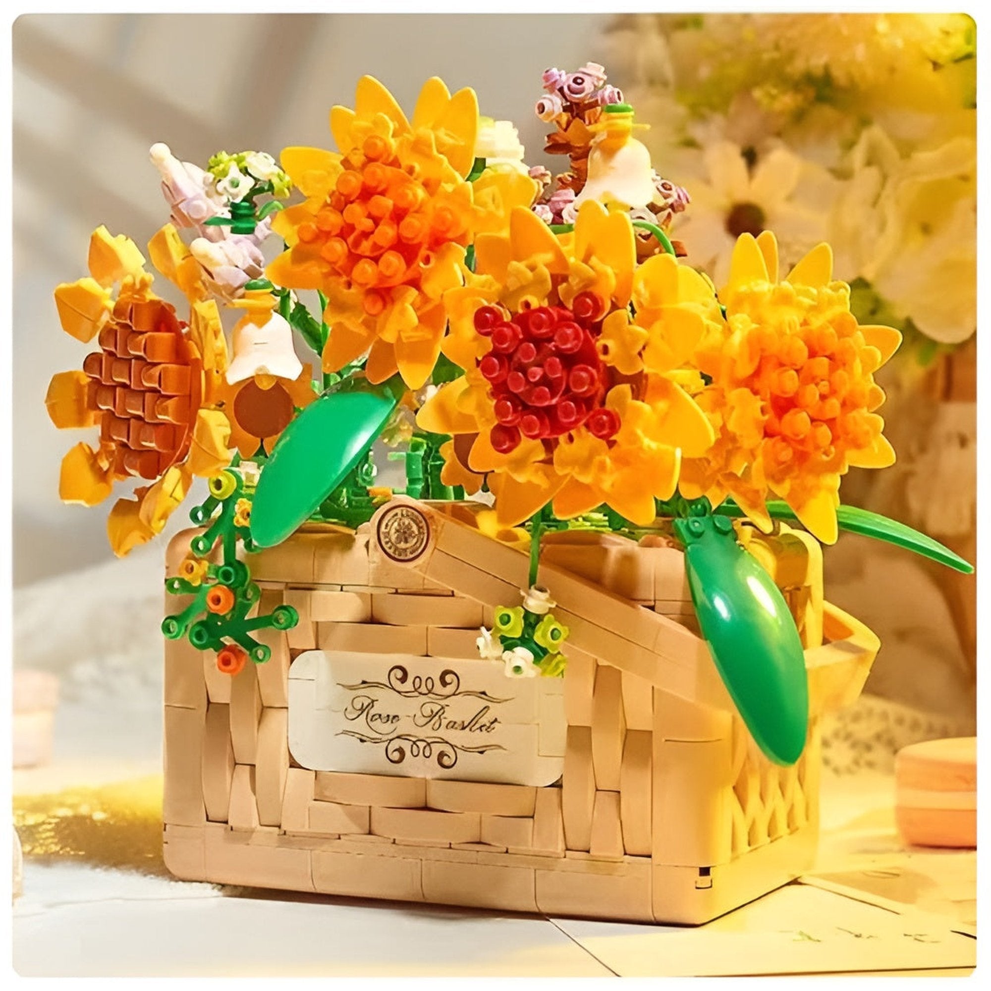 Balody Building Block Eternal Flower Sunflower Basket Plant with Drawer and Light Mini Blocks 1295 Pieces 21072